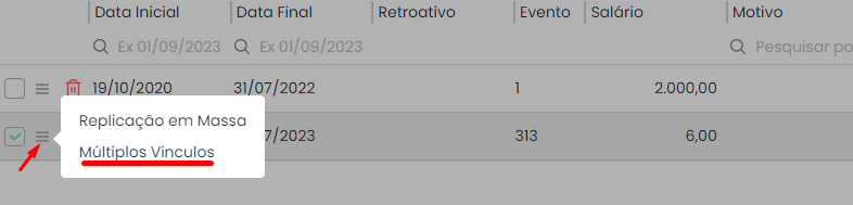 Tela de salários no Sistema Contábil Makro com opção Múltiplos Vínculos destacada para ajuste de INSS em casos de Múltiplos Vínculos para Descontar INSS.