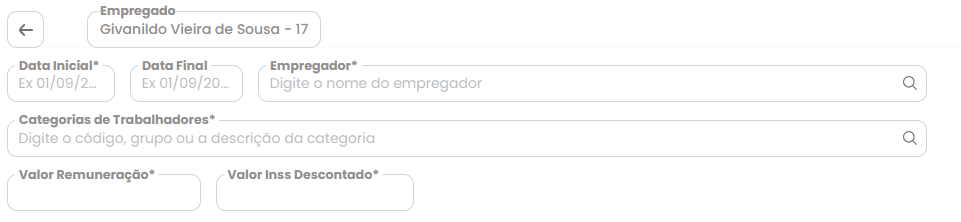 Tela de cadastro de Múltiplos Vínculos no Sistema Contábil Makro com campos Valor Remuneração e Valor INSS descontado preenchidos.