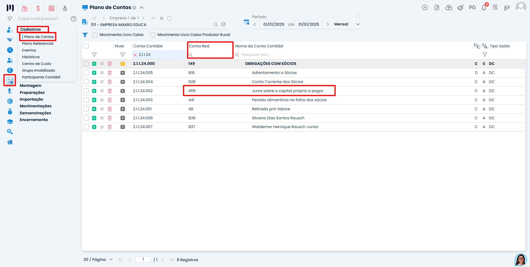 Plano de Contas no Sistema Contábil Makro com conta Juros sobre Capital Próprio a pagar vinculada ao Capital Próprio - Parte 1.